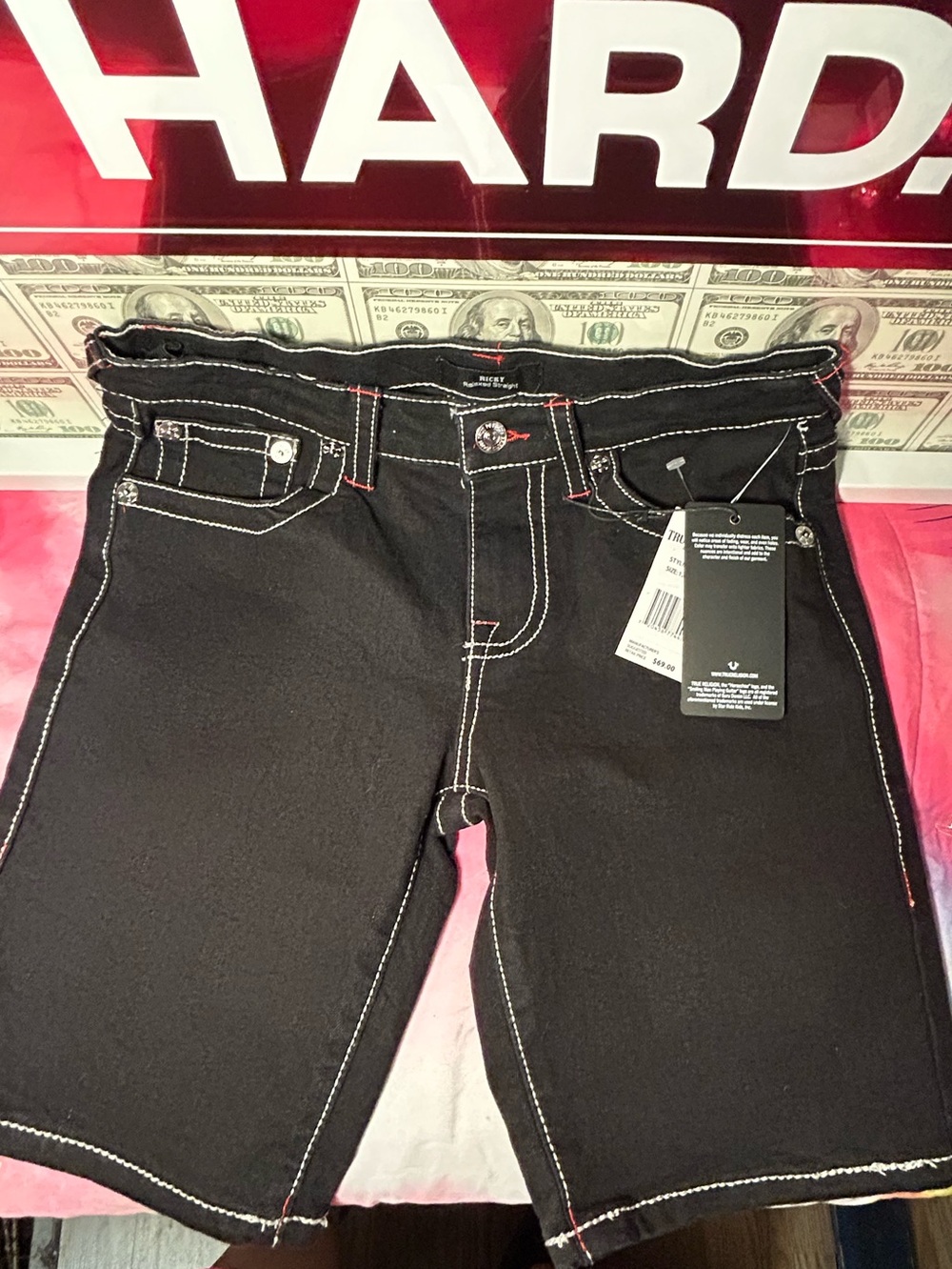 True Religion Black Women’s Jeans Shorts with White Contrast Stitching